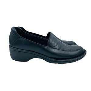 Clarks Artisan Shoes Size 9 M Black Leather Croc Print Alligator Heels Slip On